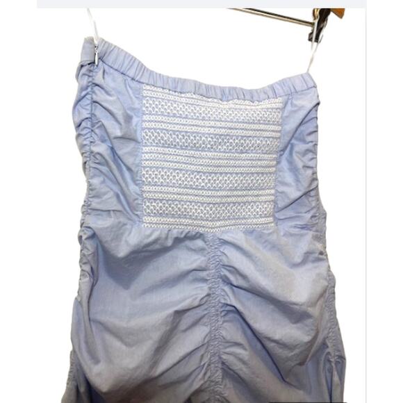 BIG SALE! Powder BLUE Dahlia Strapless Ruched Oxford Dress - Tanya Taylor - SM - Picture 8 of 9